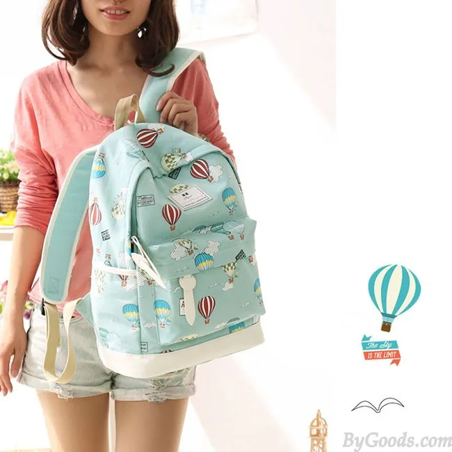 Cartoon Cute Hot Air Balloon Printing Girl's Canvas Junior High School Backpack