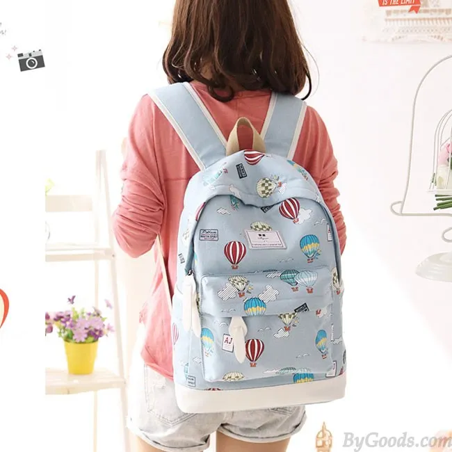 Cartoon Cute Hot Air Balloon Printing Girl's Canvas Junior High School Backpack