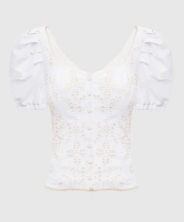 Charo Ruiz White Kinsy linen blouse with broderie embroidery