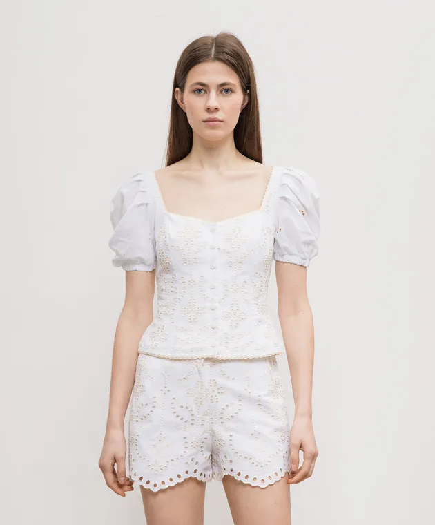 Charo Ruiz White Kinsy linen blouse with broderie embroidery