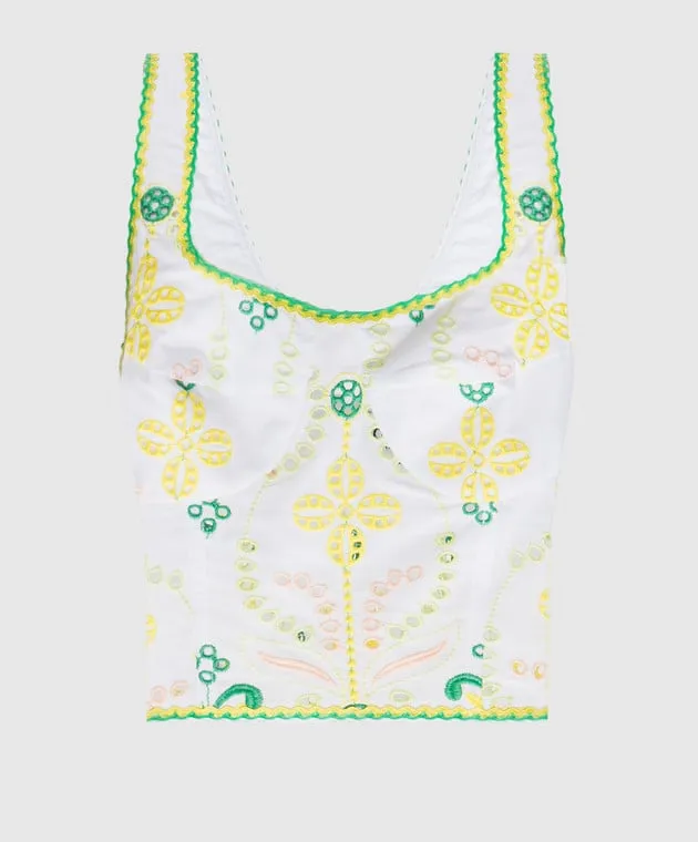 Charo Ruiz White Mariel linen top with broderie embroidery