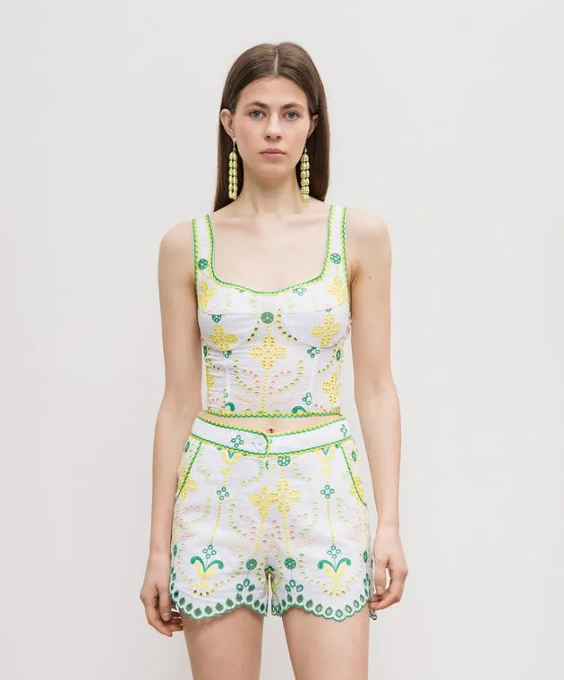 Charo Ruiz White Mariel linen top with broderie embroidery