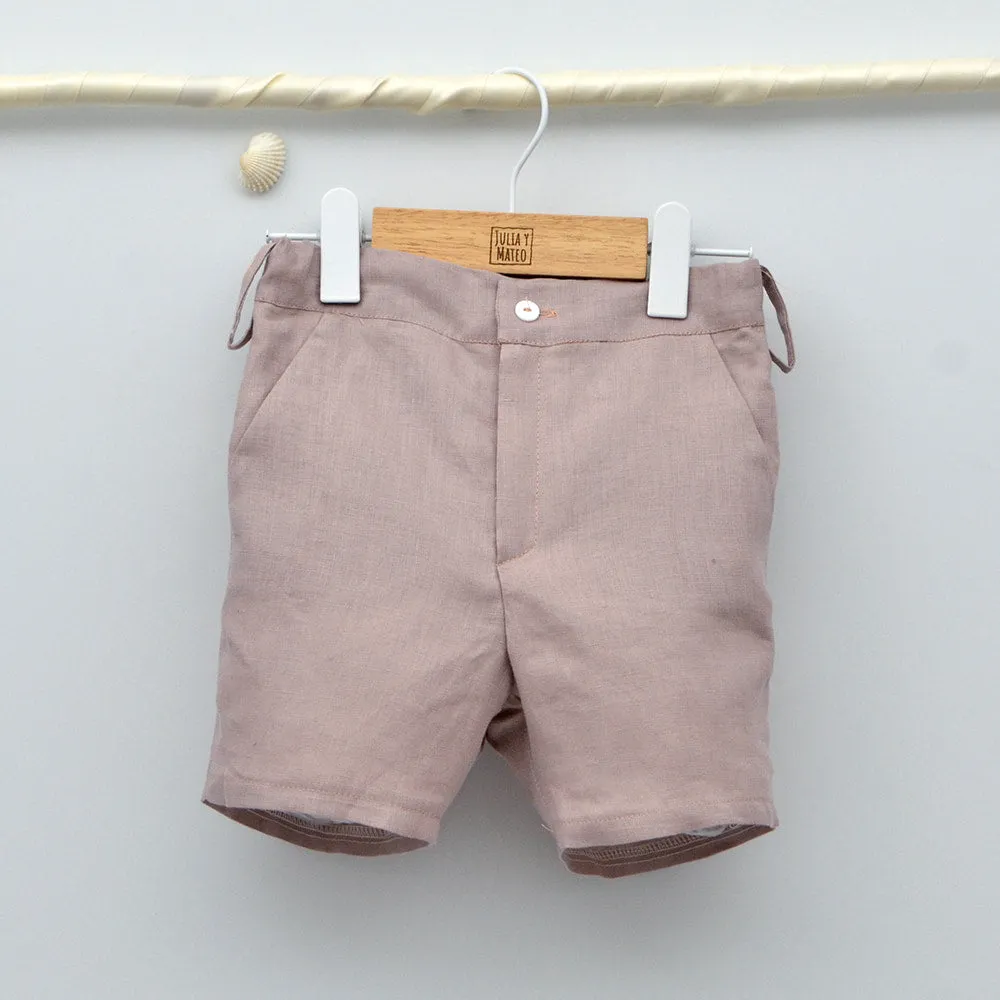 Conjunto lino Isabel con camisa cuello Mao, pajarita, tirantes y pantalón con Fajín