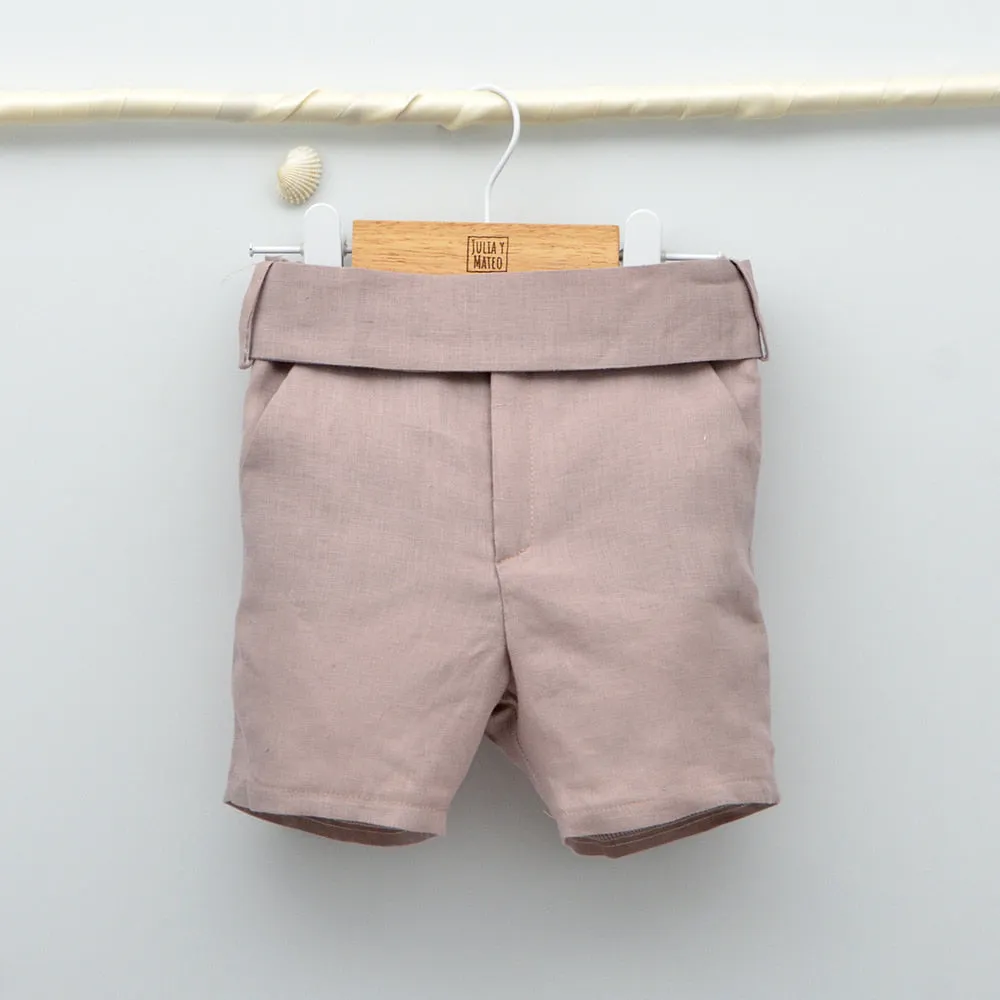Conjunto lino Isabel con camisa cuello Mao, pajarita, tirantes y pantalón con Fajín
