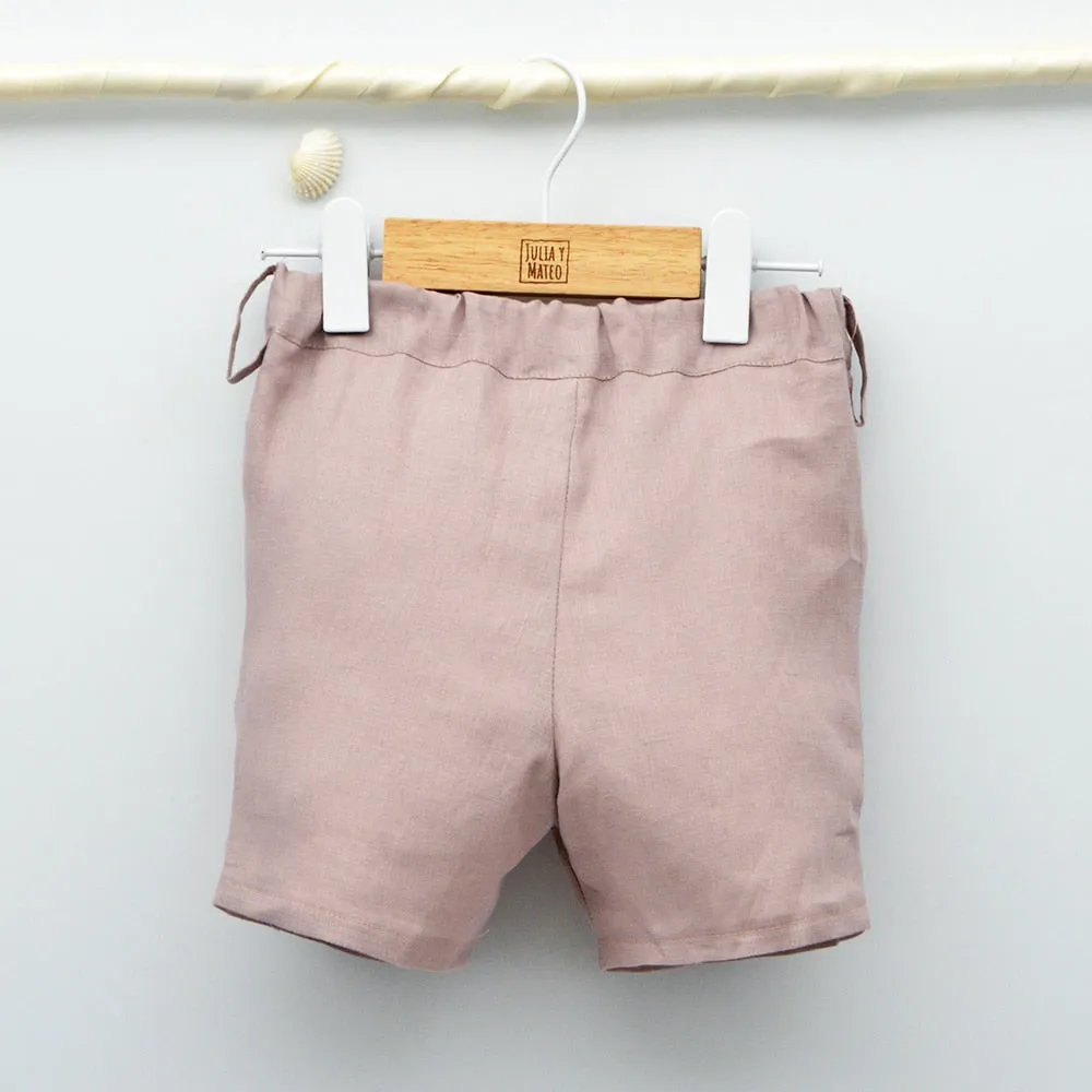 Conjunto lino Isabel con camisa cuello Mao, pajarita, tirantes y pantalón con Fajín