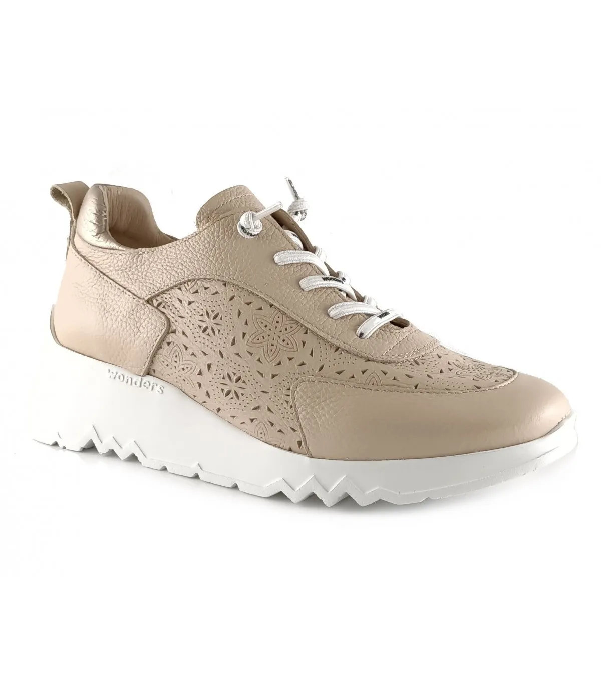 Deportivo de cordones en piel beige