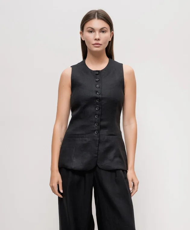 Faithfull Domenico black linen vest