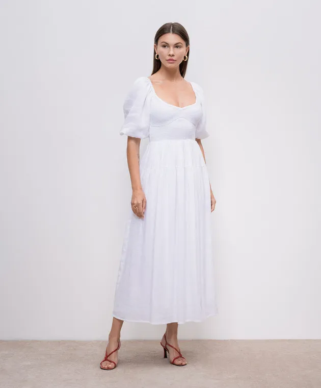 Faithfull Rosarico white midi dress made of linen