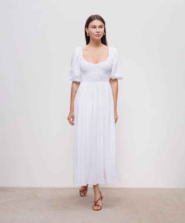 Faithfull Rosarico white midi dress made of linen