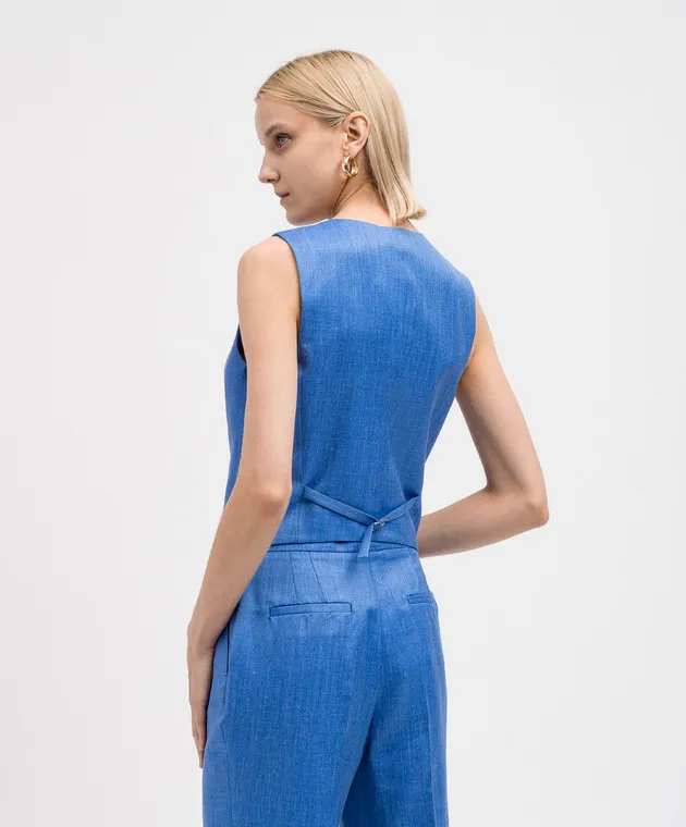 Gabriela Hearst Blue Coleridge waistcoat in wool, silk and linen
