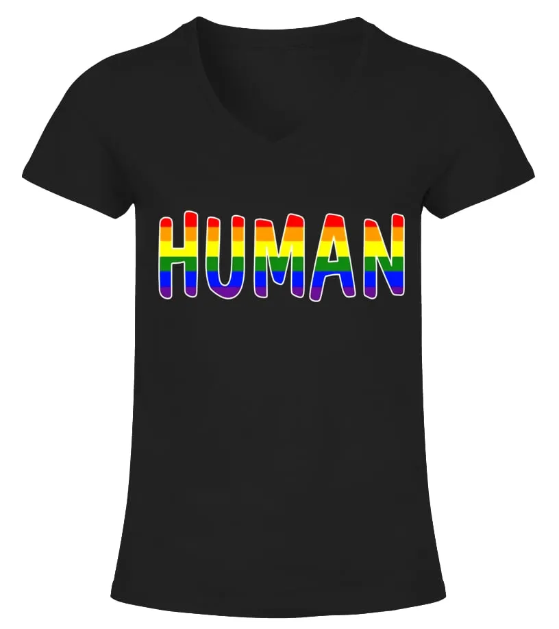 HUMAN LGBT LESBIAN GAY BISEXUAL TRANSGENDER PRIDE SHIRT  LIMITED EDITION CAMISETA CUELLO PICO MUJER