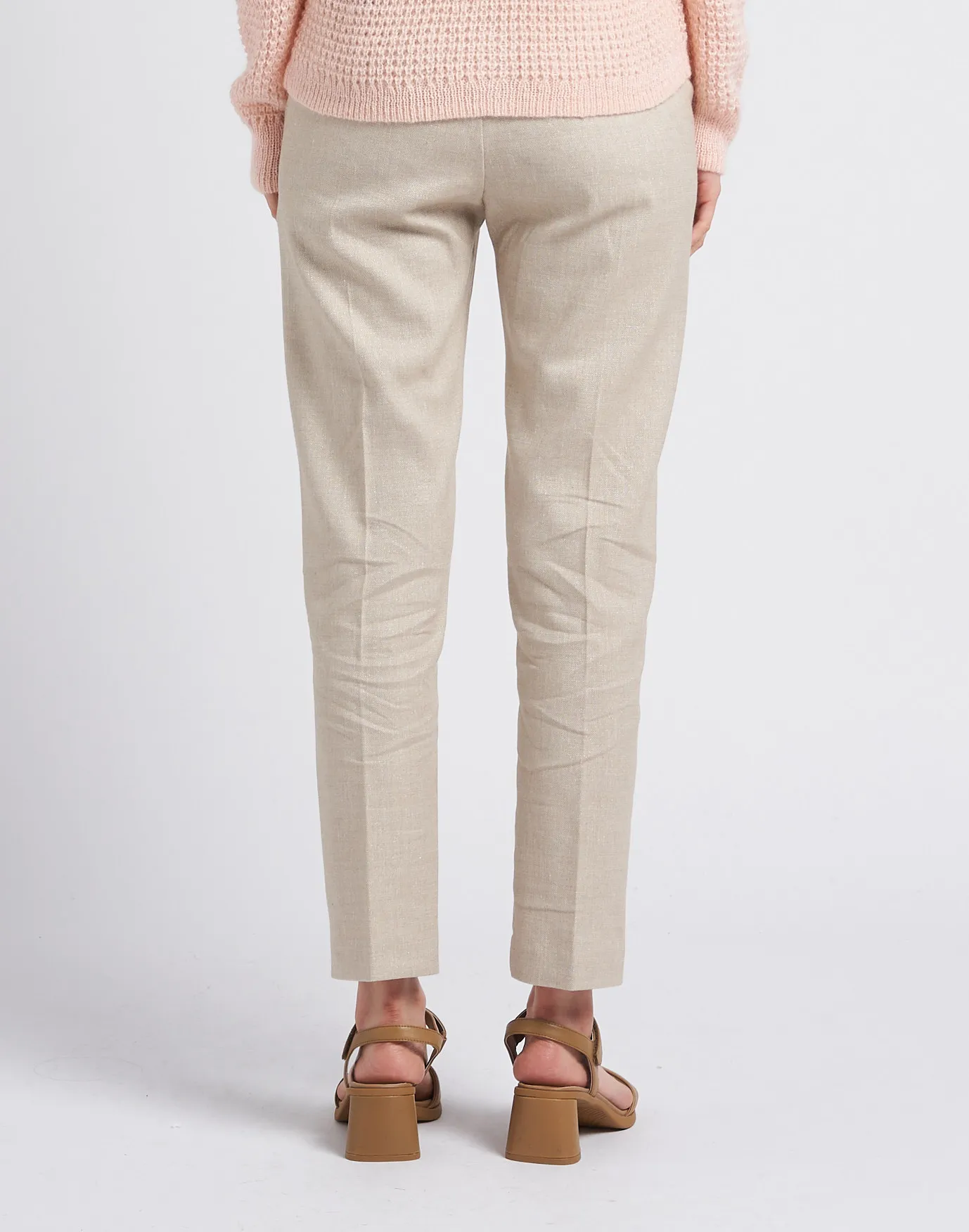 I CODE Pantalón chino de talle alto con hilos metalizados en beige