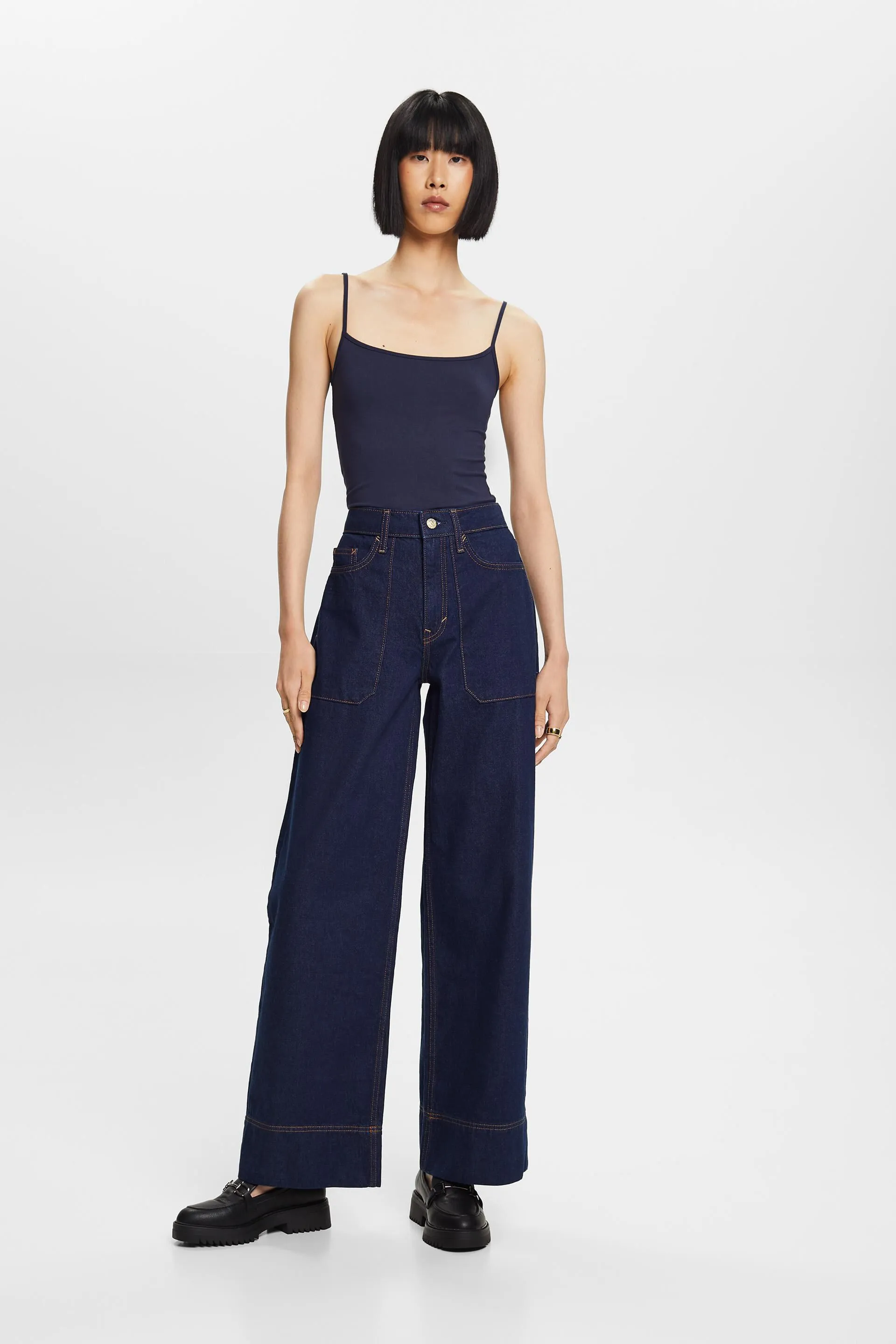 Jeans wide leg de estilo retro, 100 % algodón