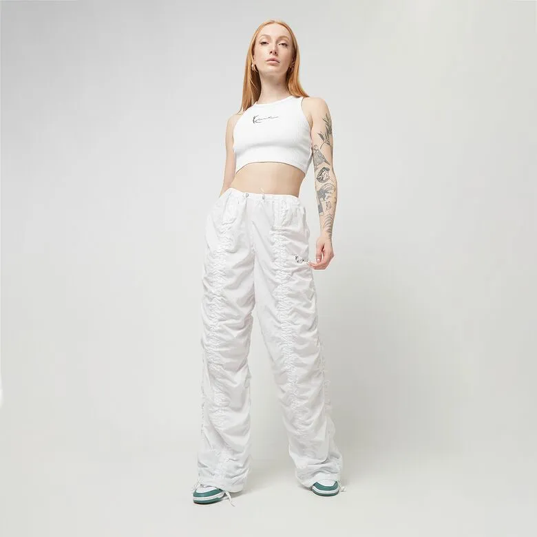 karl kani pantalon Small Signature Gathering Parachute Pants white