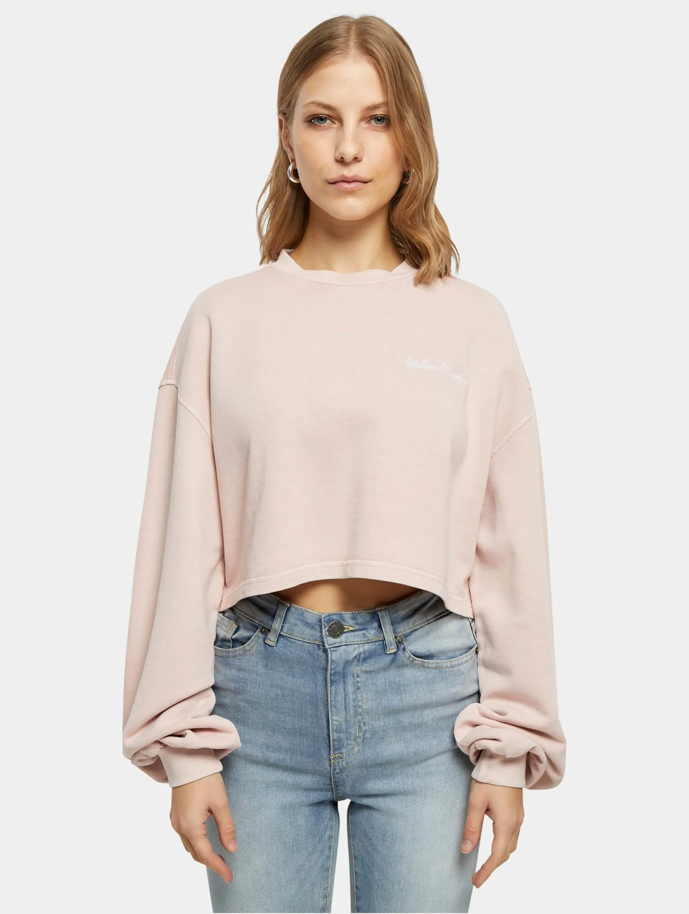 Ladies Cropped Small Embroidery Terry Crewneck