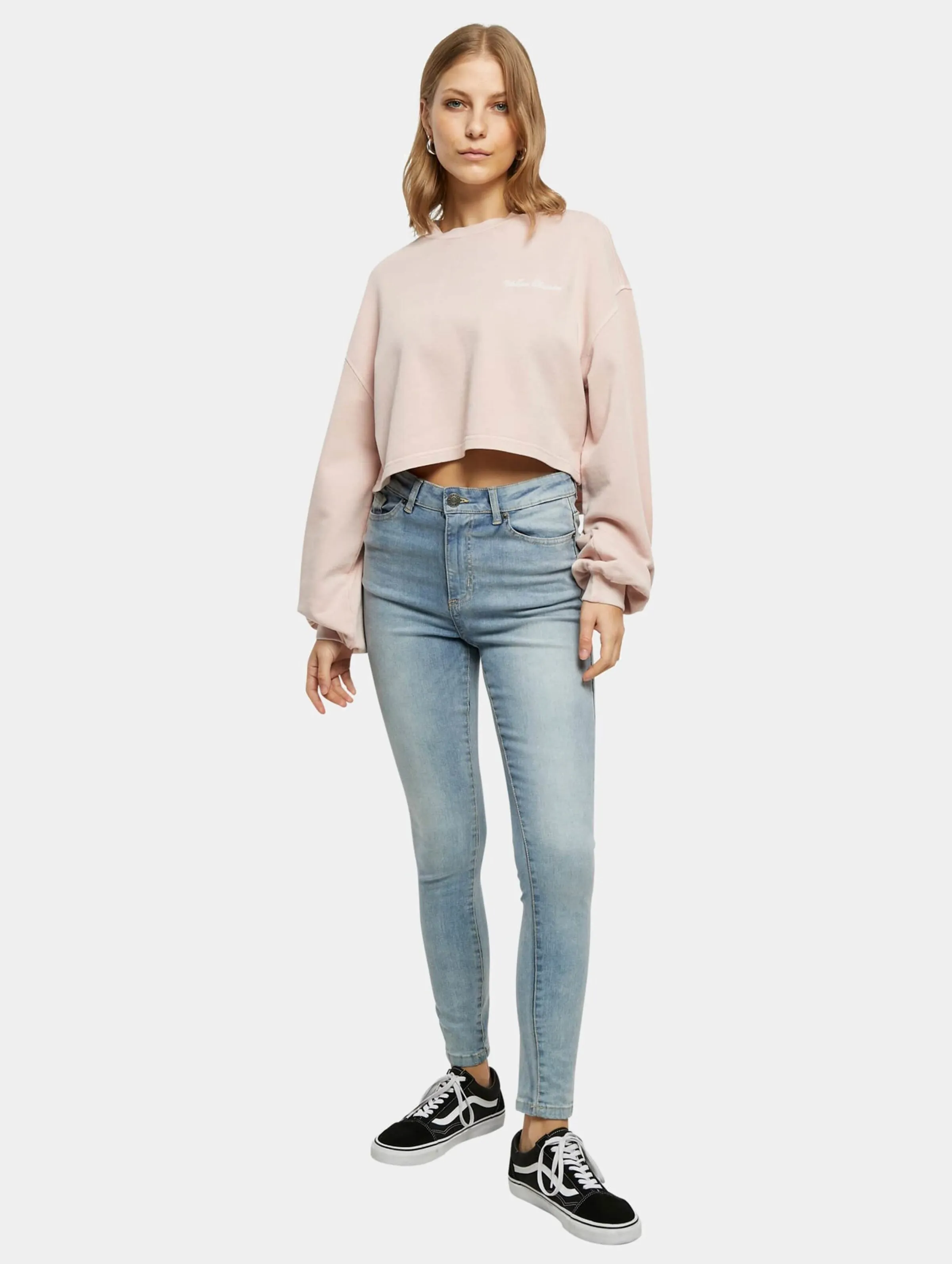 Ladies Cropped Small Embroidery Terry Crewneck