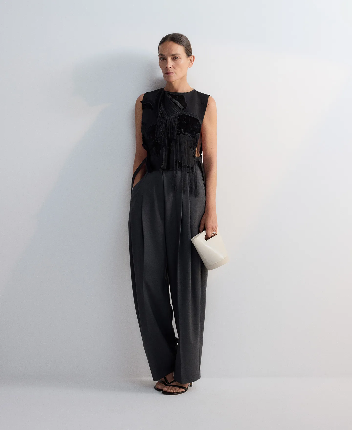 Leather mini basket bag woman