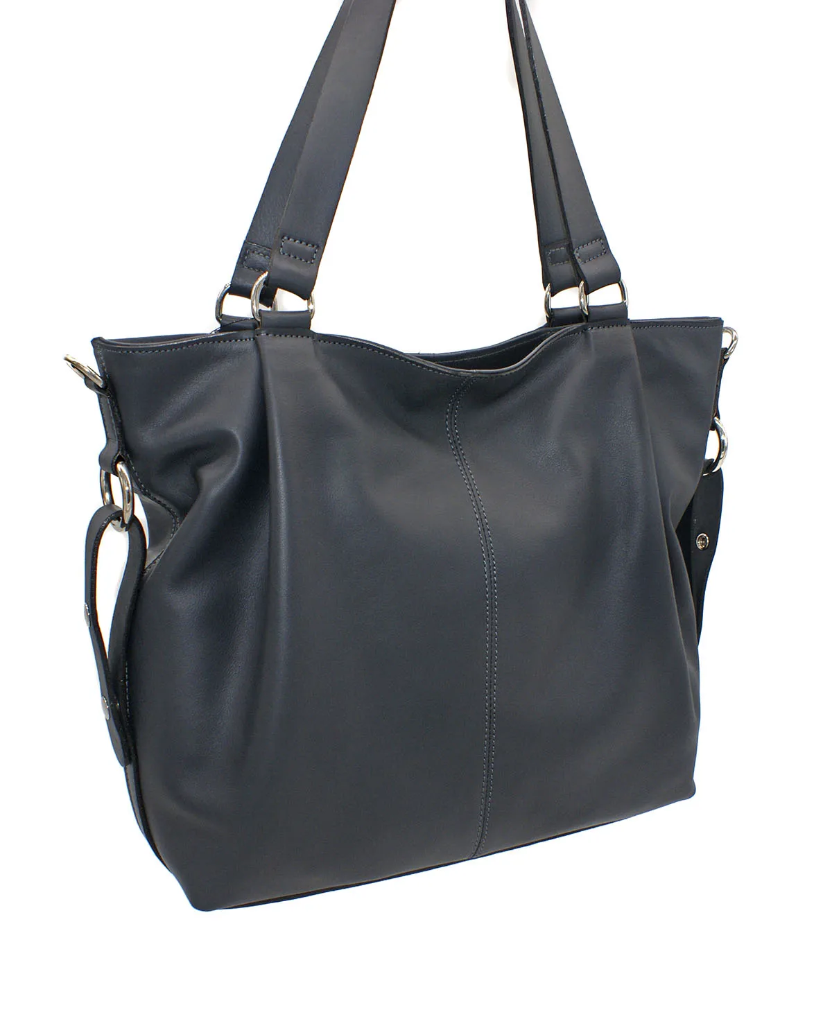 Ledertasche mit seitlichen Besätzen.