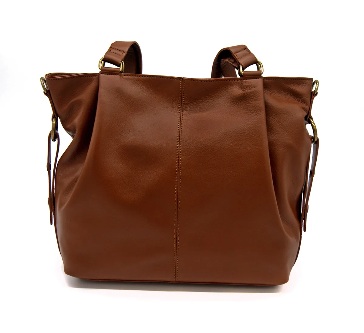 Ledertasche mit seitlichen Besätzen.