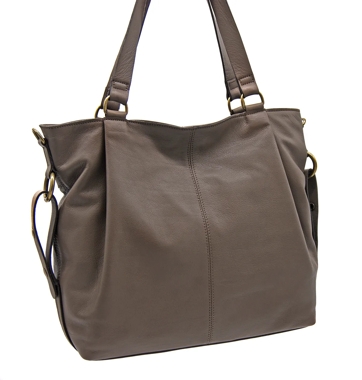 Ledertasche mit seitlichen Besätzen.