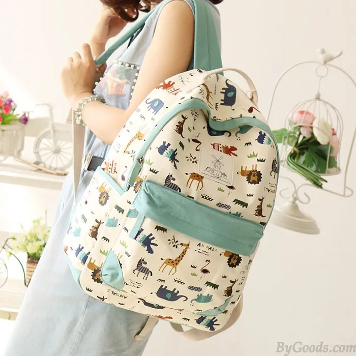 Leisure Zoo High School Rucksack Animal Paradise College Canvas Backpack 