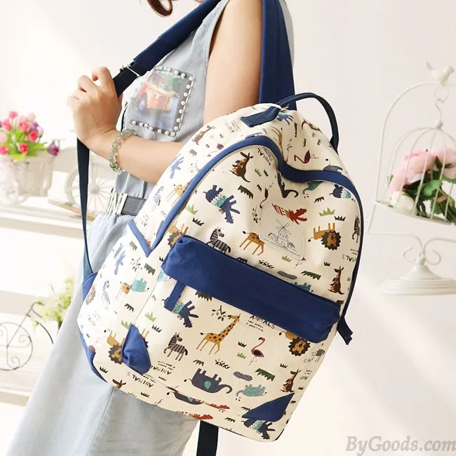 Leisure Zoo High School Rucksack Animal Paradise College Canvas Backpack 