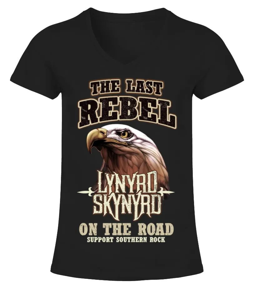 LYNYRD SKYNYRD  THE LAST REBEL ON THE ROAD CAMISETA CUELLO PICO MUJER