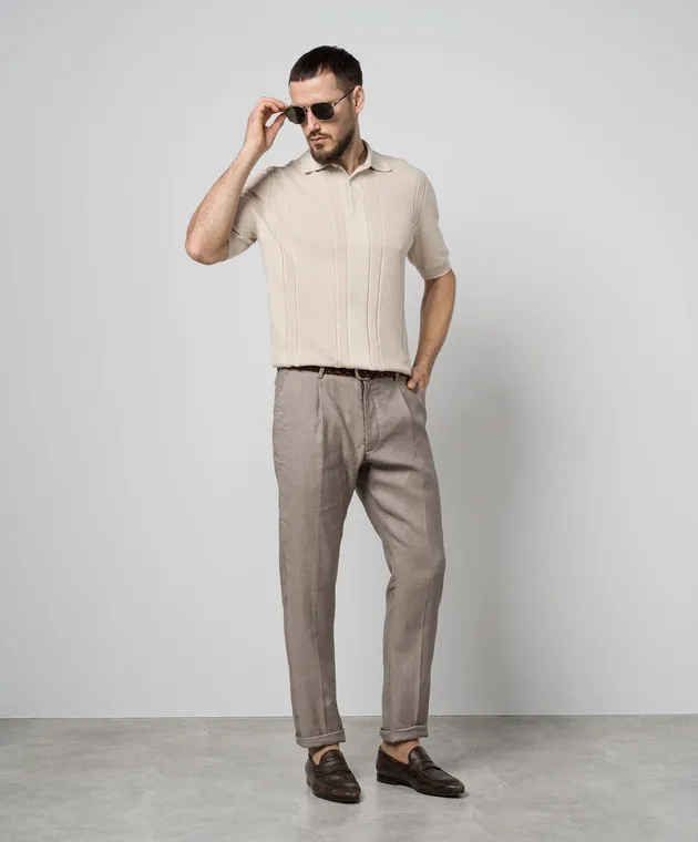 MooRER Brown pants ANTON with linen