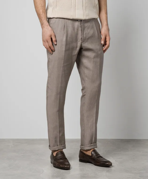 MooRER Brown pants ANTON with linen