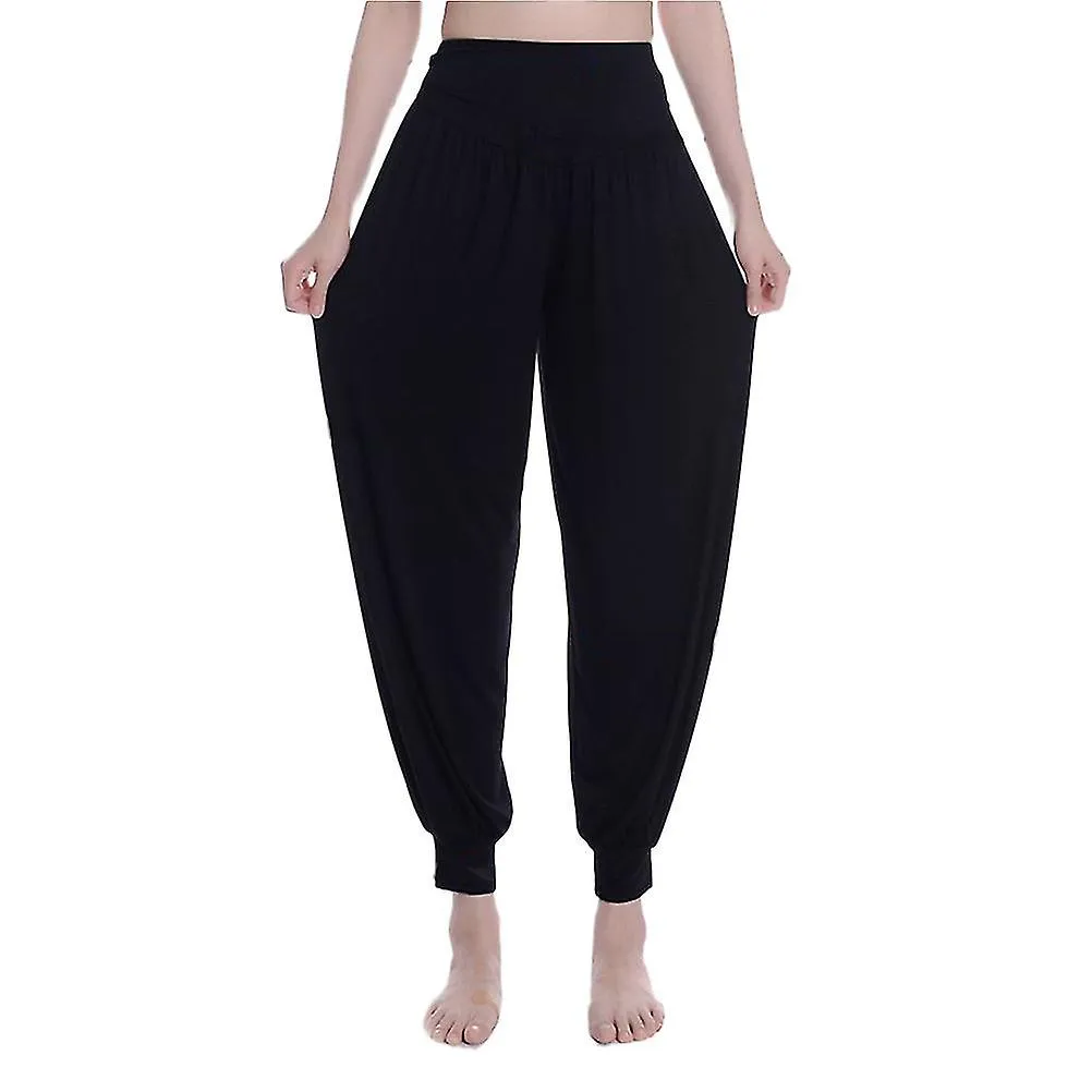 MUJER MUJER MUJER PANTALONES DE YOGA DANZA DEL VIENTRE BAGGY COMFY PANTALONES LARGOS SUELTOS  TALLA XL (NEGRO)FCY