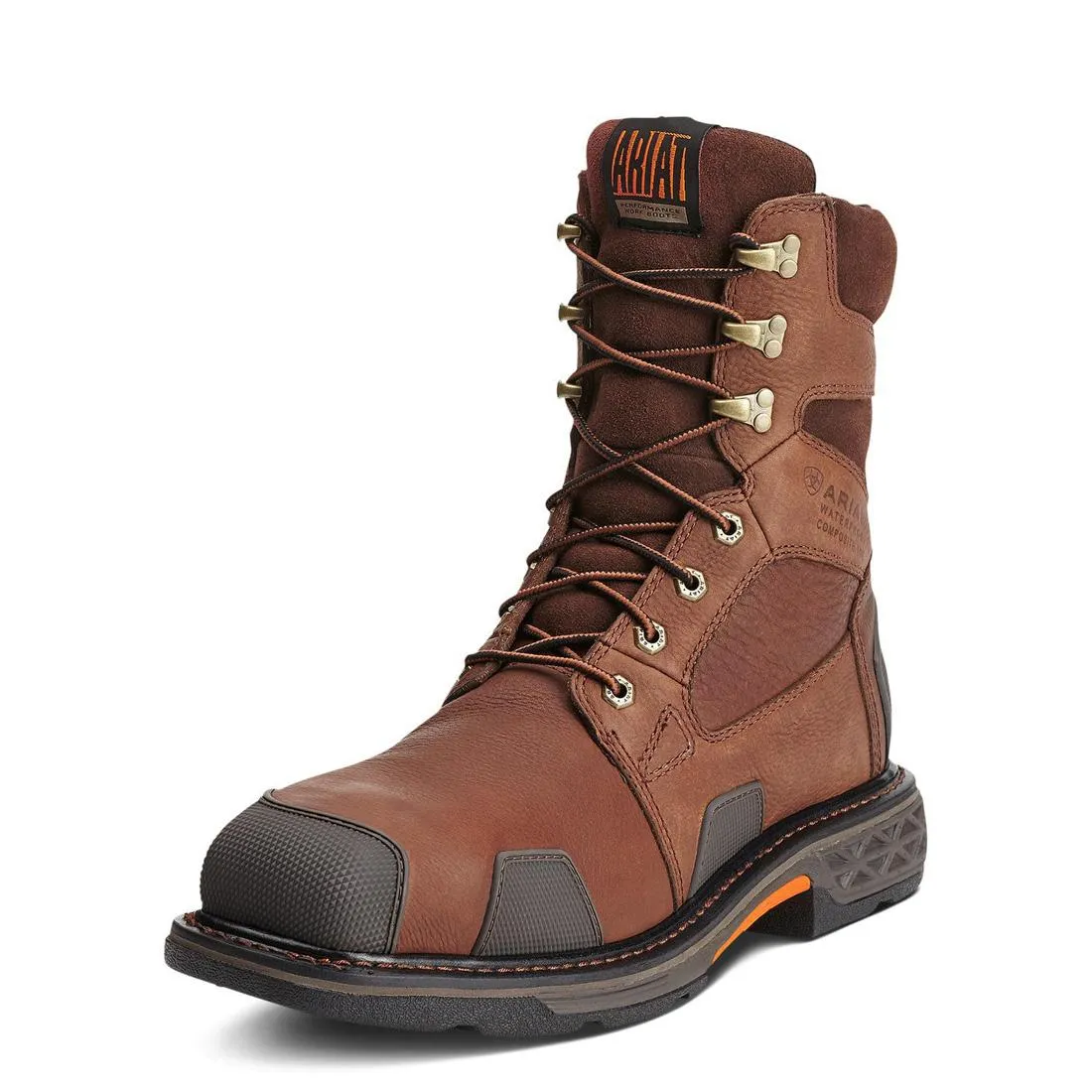 OVERDRIVE 8 INCH COMPOSITETOE WATERPROOF WIDE SQUARE TOE WORK BOOT CHESTNUT BROWN