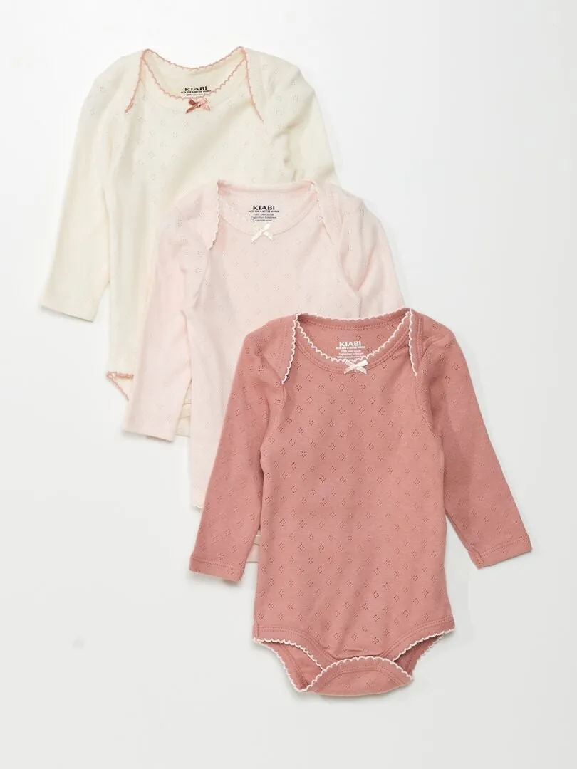 PACK DE 3 BODIES DE MANGA LARGA  ROSA