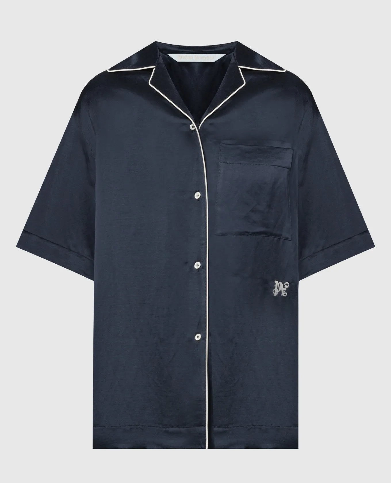 Palm Angels Blue linen shirt with logo embroidery
