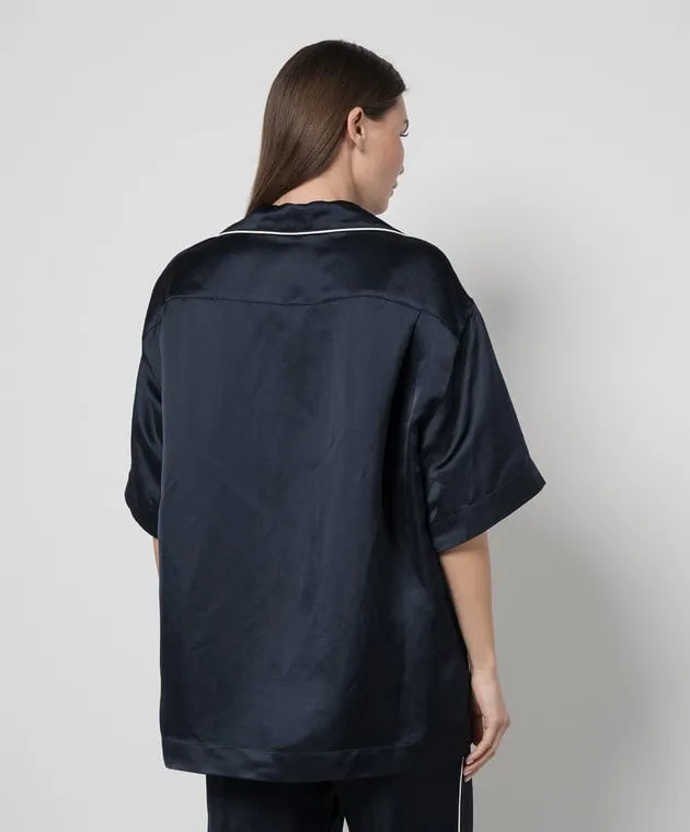 Palm Angels Blue linen shirt with logo embroidery