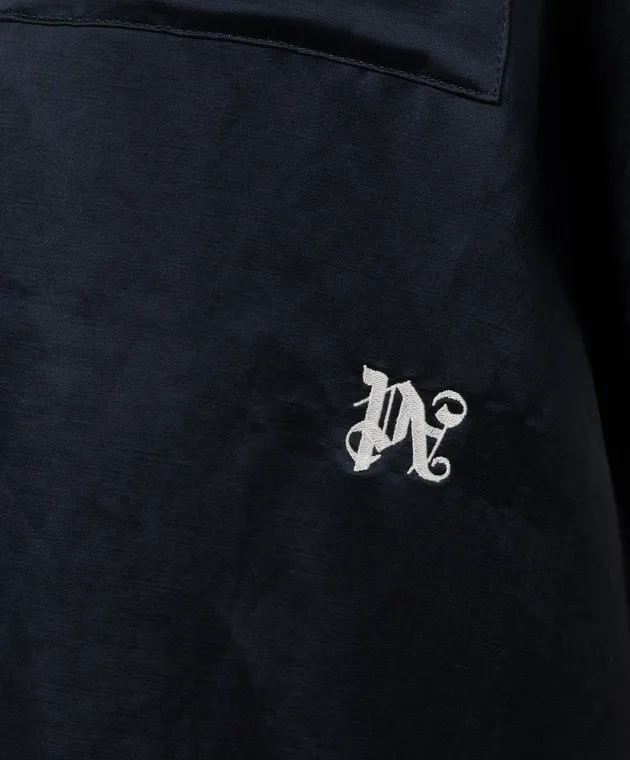 Palm Angels Blue linen shirt with logo embroidery