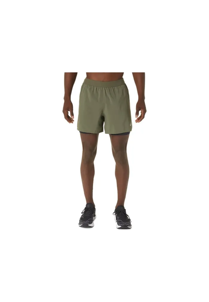 PANTALON ASICS ROAD 2N1 5IN SHORT COLOR: MANTLE GREEN/PERFORMANCE BLACK