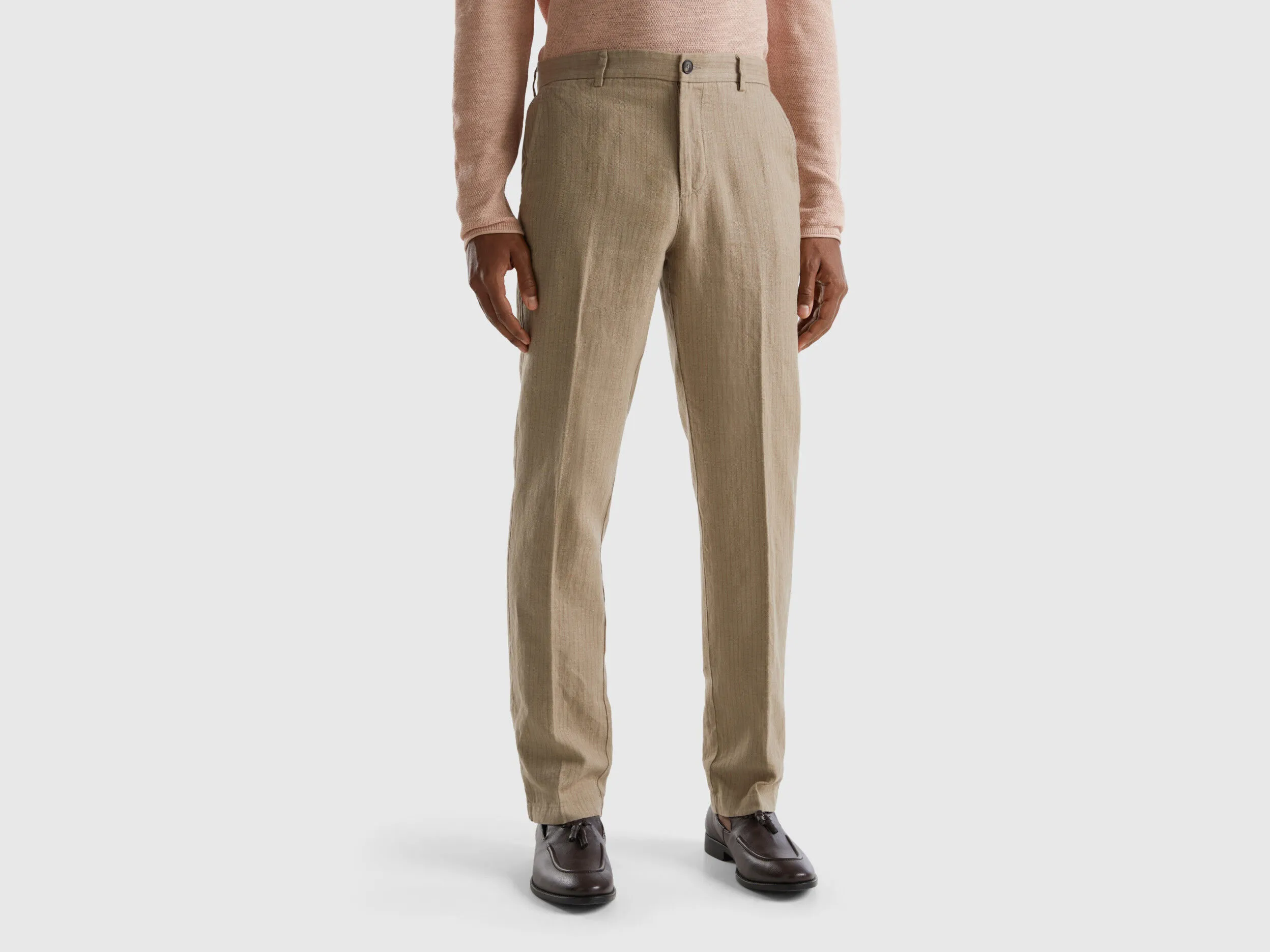 Pantalones chinos a rayas en mezcla de lino