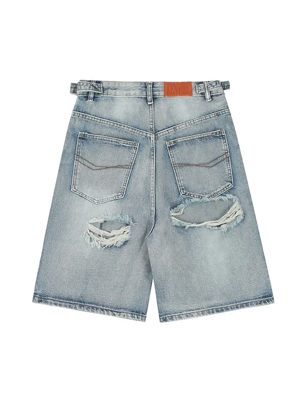Pantalones cortos de mezclilla casuales rasgados retro americanos