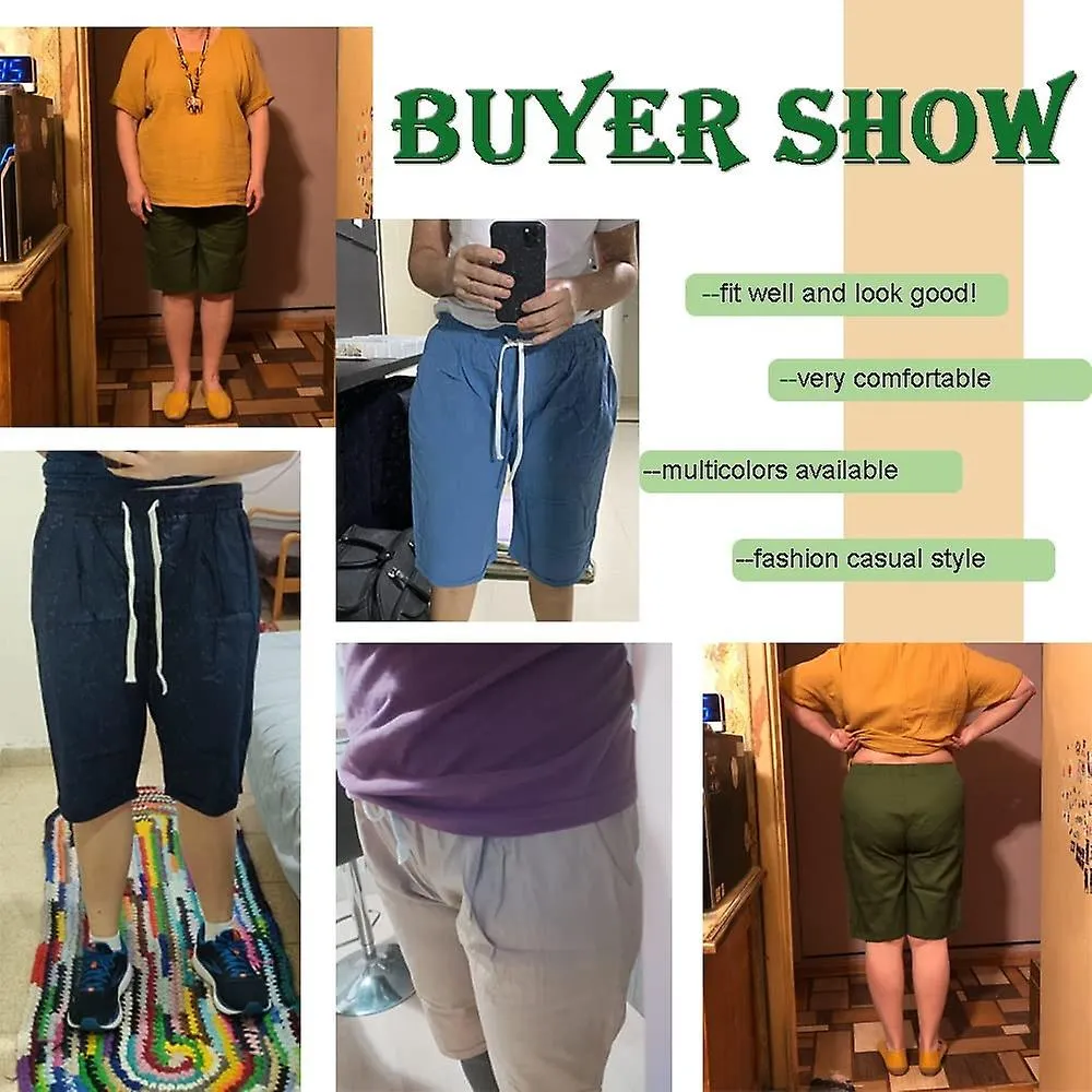 Pantalones cortos de verano casuales para mujer con cordón Cintura elástica Cintura hasta la rodilla Regalo de jersey rizado