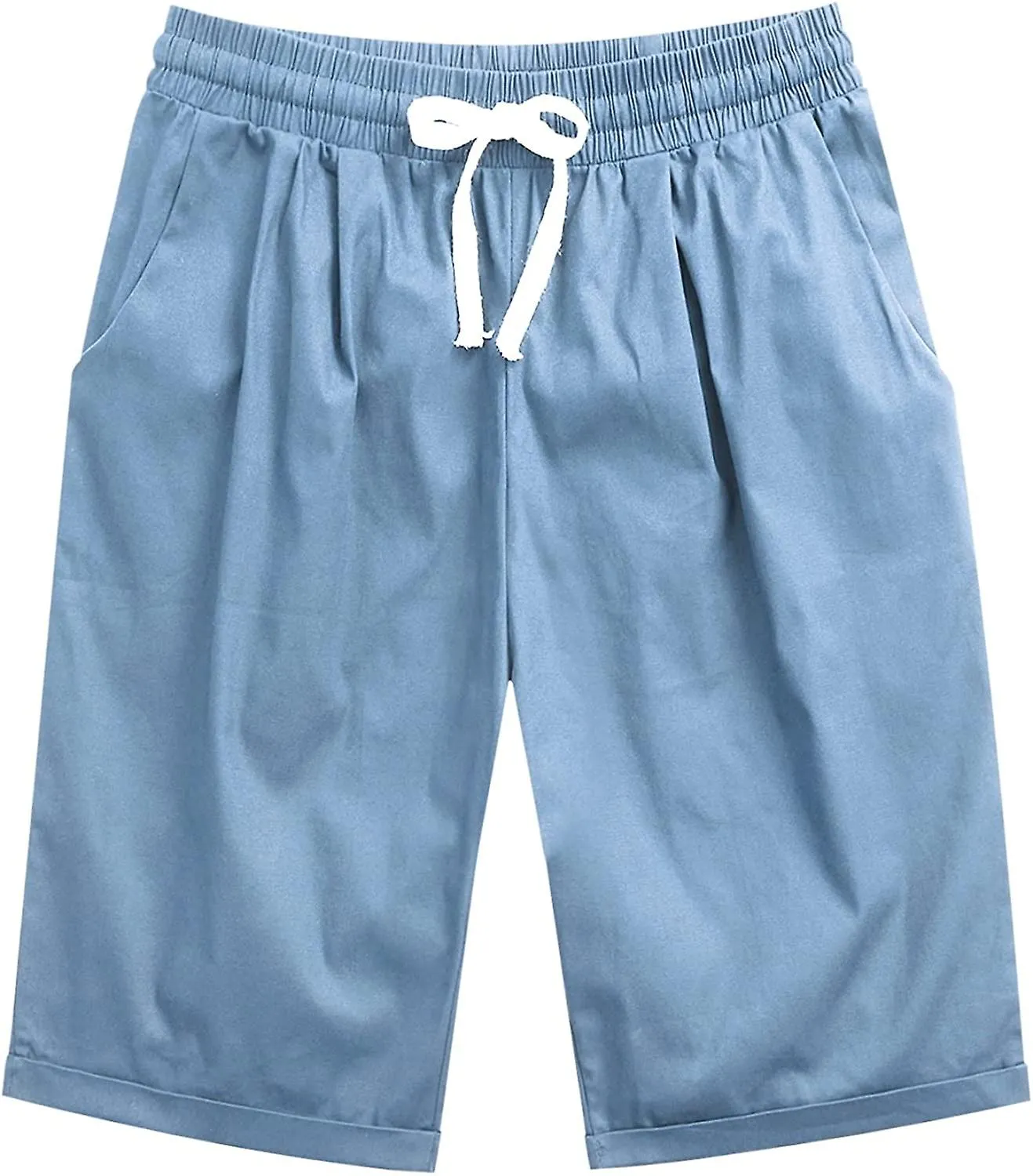 Pantalones cortos de verano casuales para mujer con cordón Cintura elástica Cintura hasta la rodilla Regalo de jersey rizado