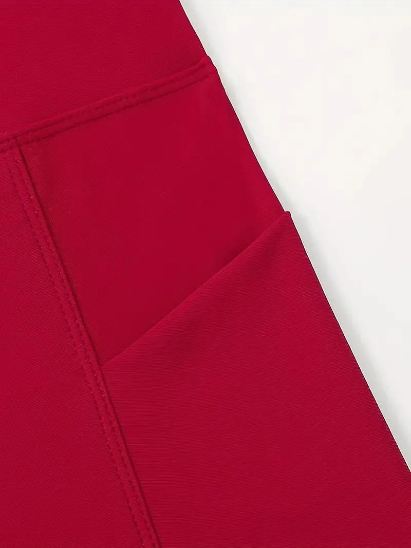 Pantalones de baño básicos de talla grande, pantalones cortos de traje de baño de gran altura para mujer plus con bolsillos