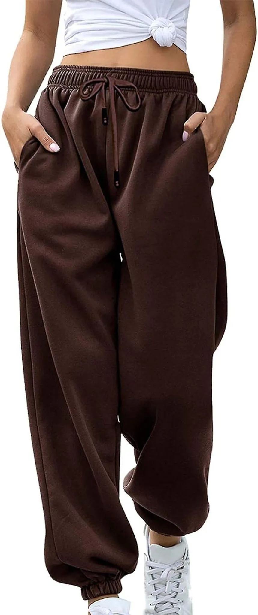 Pantalones de chándal de ocio para mujer con cordón, pantalones de jogging anchos, pantalones suaves y cómodos con bolsillos y p