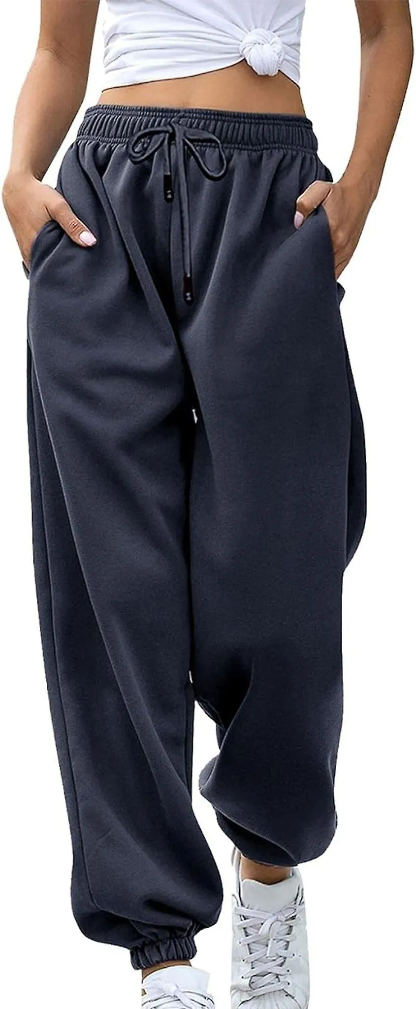 Pantalones de chándal de ocio para mujer con cordón, pantalones de jogging anchos, pantalones suaves y cómodos con bolsillos y p