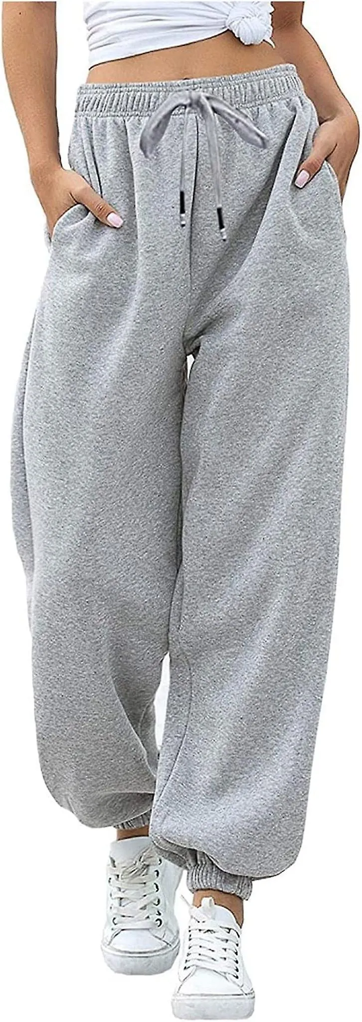 Pantalones de chándal de ocio para mujer con cordón, pantalones de jogging anchos, pantalones suaves y cómodos con bolsillos y p