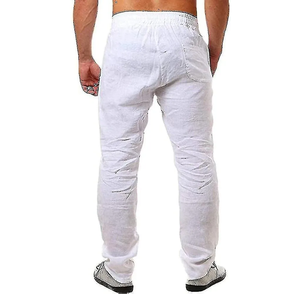 Pantalones de lino de algodón para hombre Otoño masculino Nuevo transpirable Pantalones de lino de color sólido Fitness Streetwe