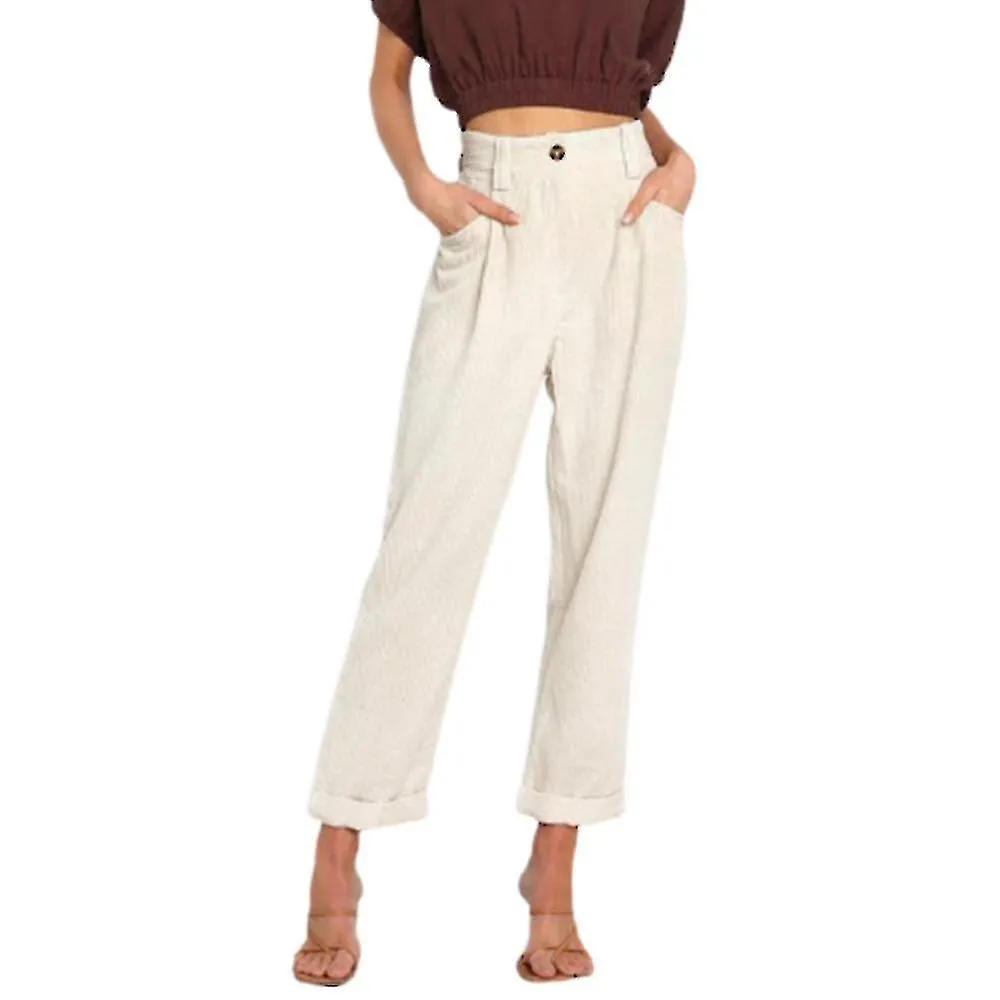 Pantalones de pana sólidos de cintura alta para mujer con bolsillos pantalones holgados de pierna recta