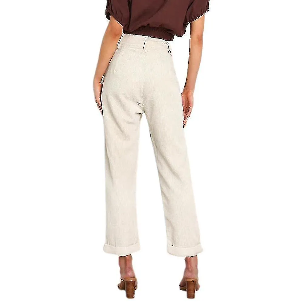 Pantalones de pana sólidos de cintura alta para mujer con bolsillos pantalones holgados de pierna recta