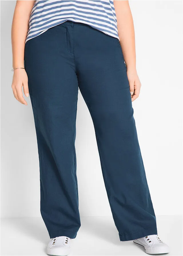 Pantalones sueltos con mezcla de lino Azul marino