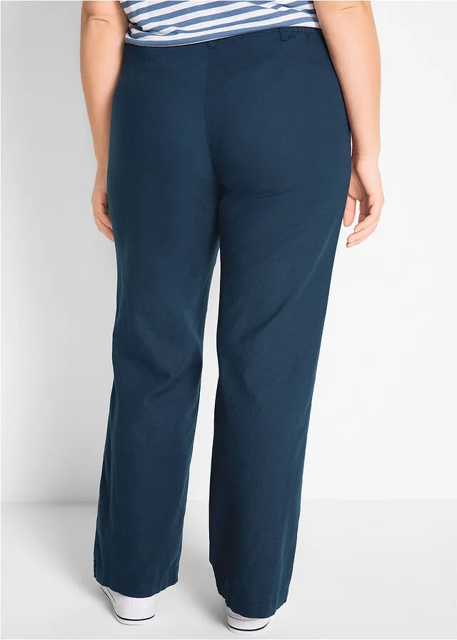 Pantalones sueltos con mezcla de lino Azul marino