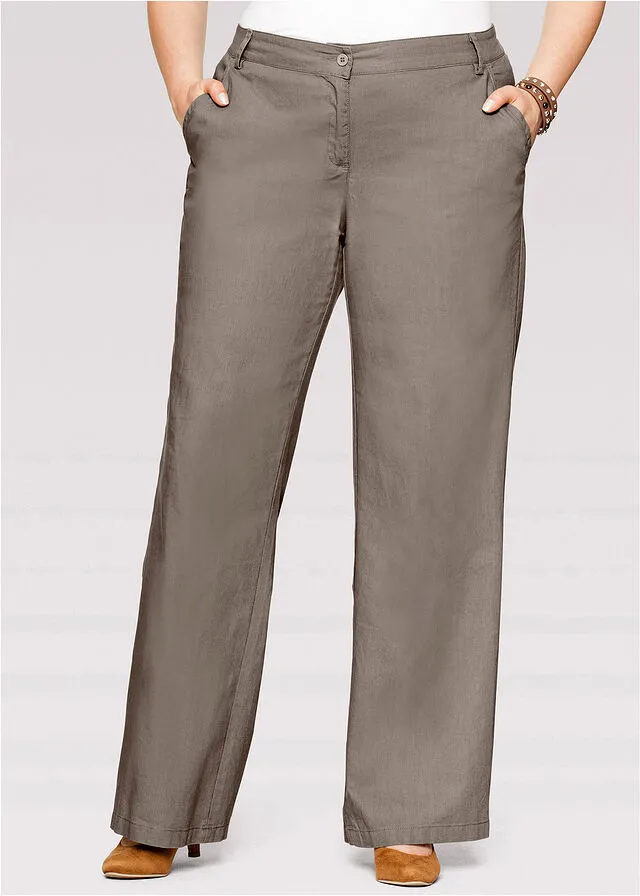 Pantalones sueltos con mezcla de lino taupe